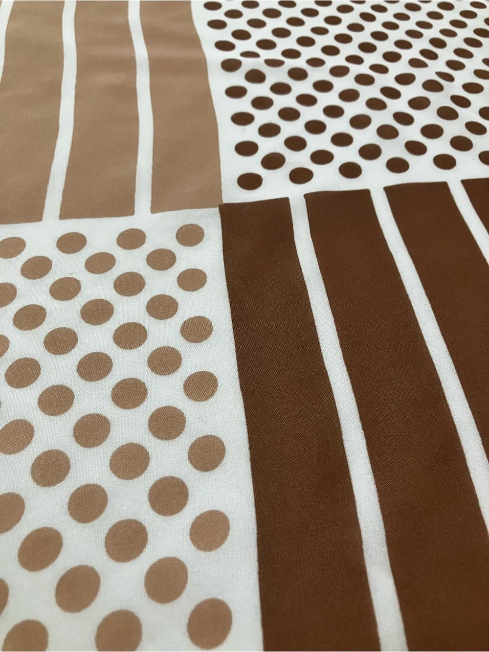 1970's Neutral Dot & Stripe Scarf in Brown and Cream